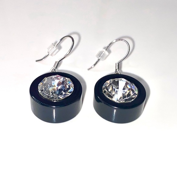 Women’s Crystal Earrings, Black Acrylic, Dangle Drop Earrings, Statement Earring - Picture 10 of 11